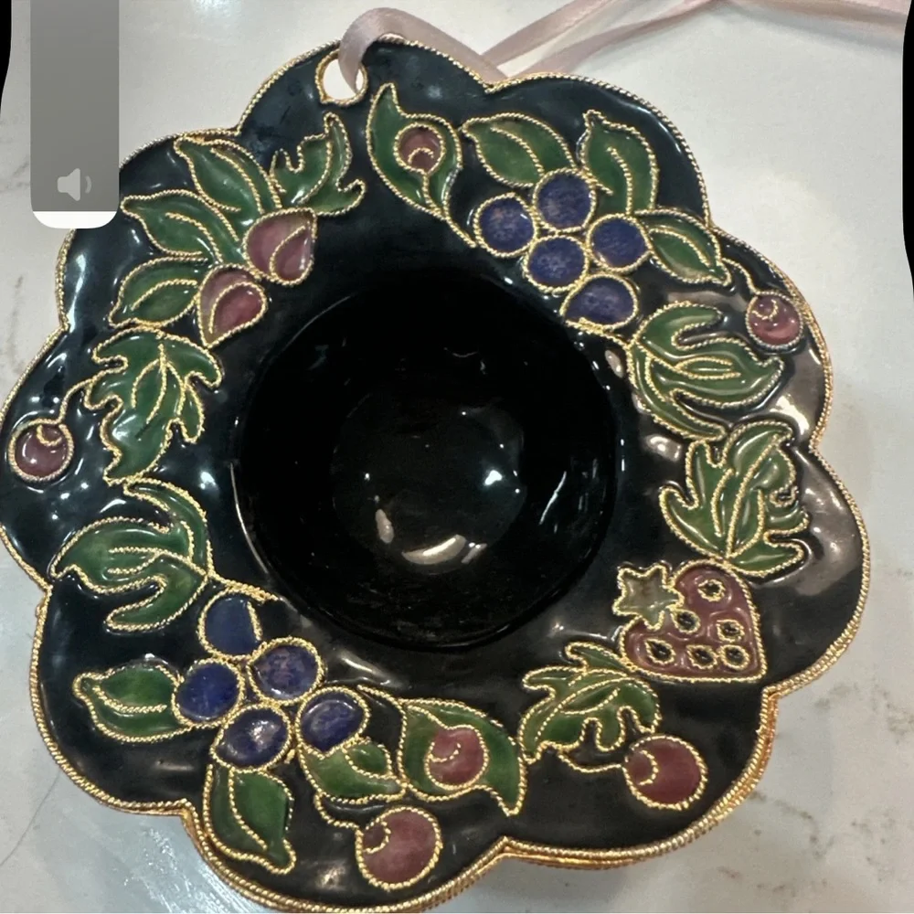 Vintage Enamel Decorated Cloisonne Copper Christmas Sun Hat Ornament